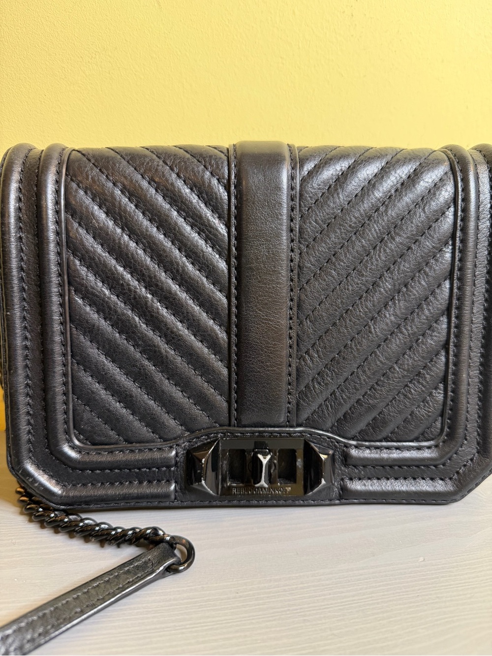 Rebecca Minkoff Black Quilted Chevron Leather Crossbody with Chain Strap